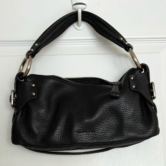 Kenneth Cole Black Leather Shoulder Bag with Silver Hardware - Picture 1 of 10